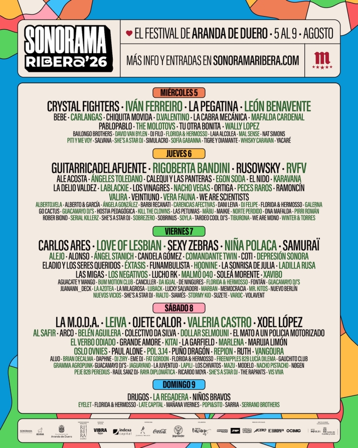 Sonorama Ribera 2026 anuncia su sensacional cartel por d&iacute;as  | Imagen 1
