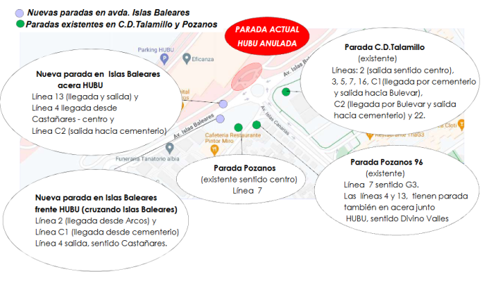 Diez l&iacute;neas de autob&uacute;s cambian de parada por las obras en el HUBU | Imagen 1